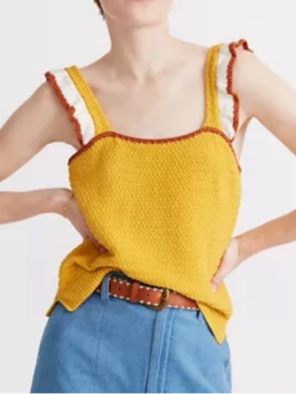 Madewell Mustard Knit Tank with Contrast Trim